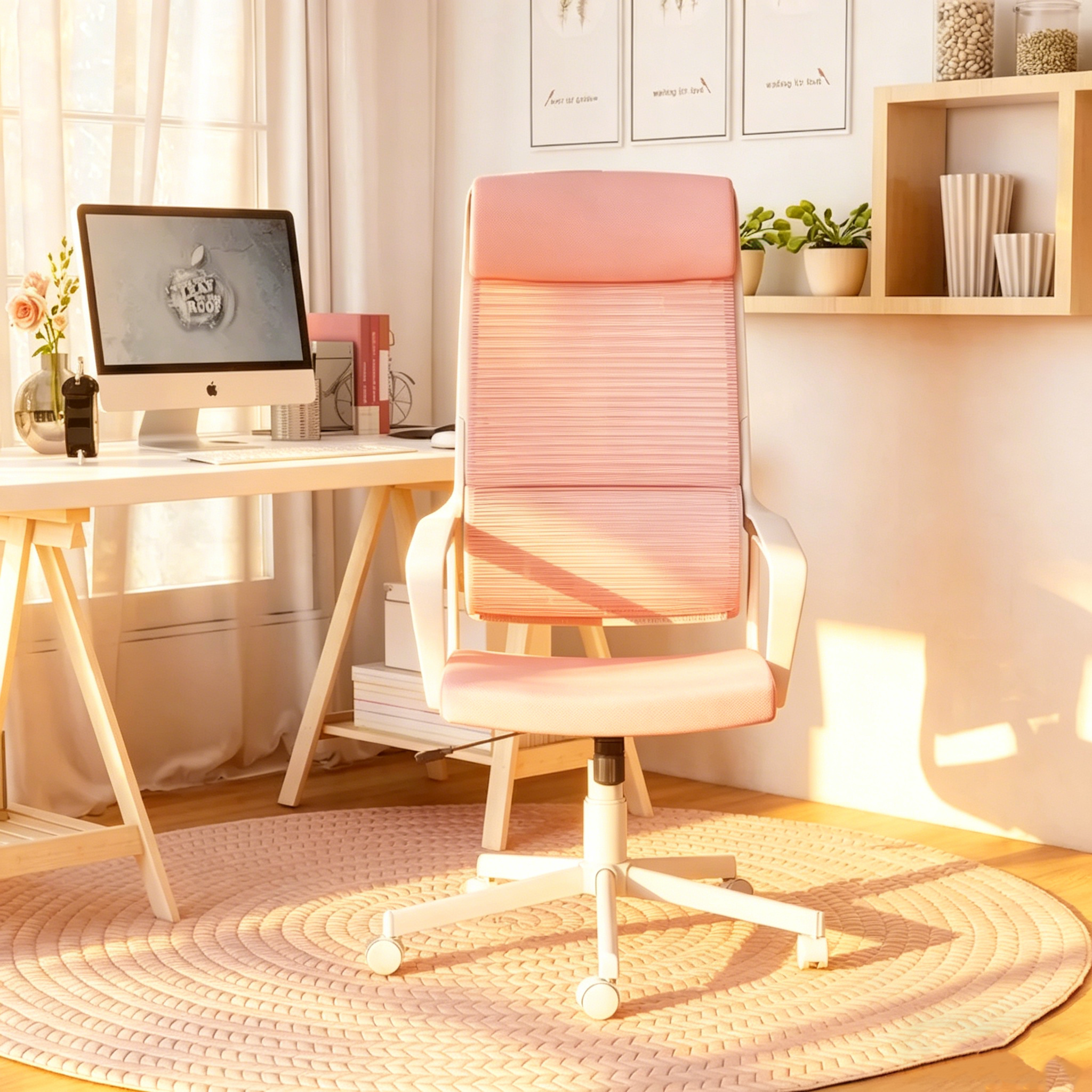 Chaise de bureau ergonomique pivotante et réglable en hauteur en tissu moderne