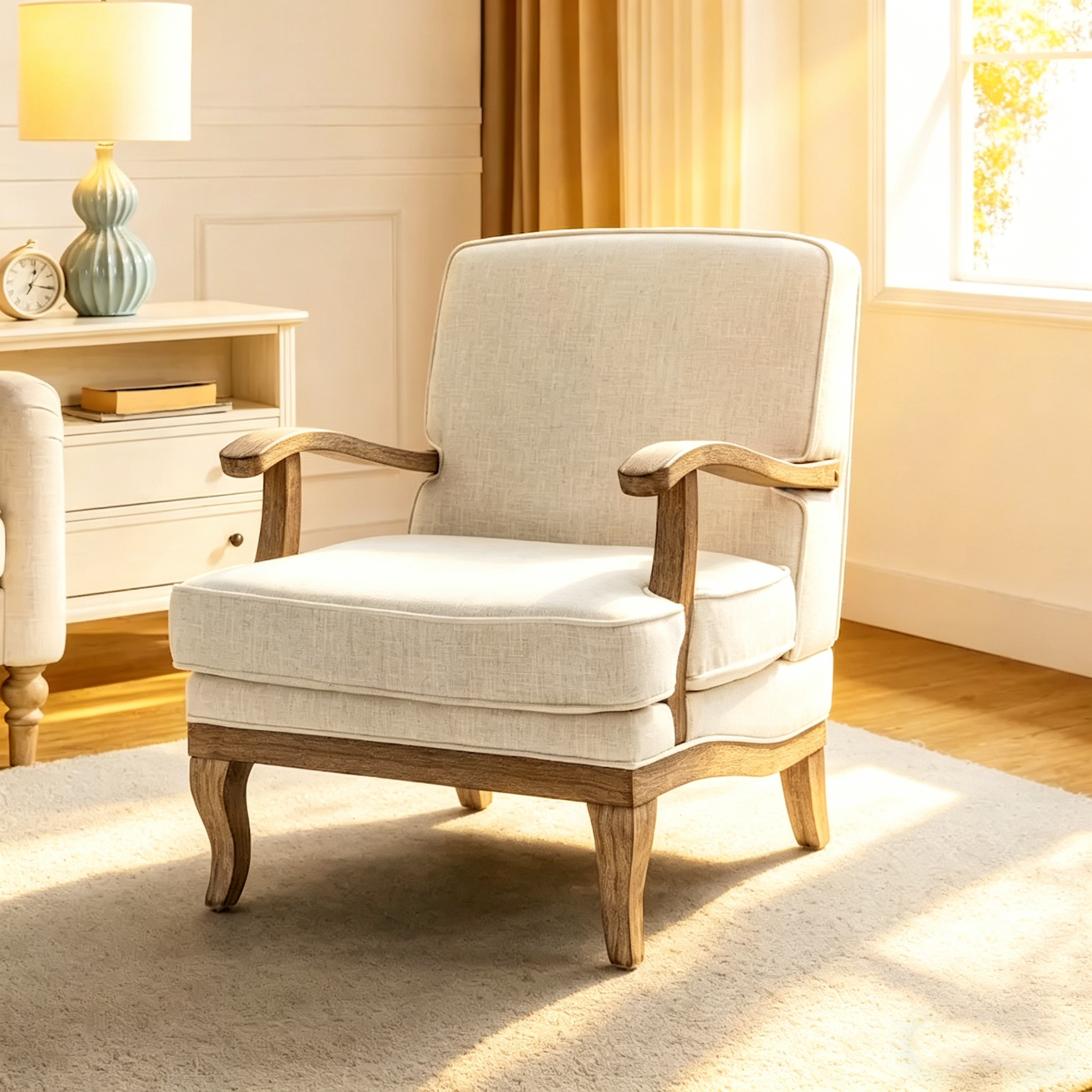 Fauteuil en polyester de style rustique avec dossier et coussin d'assise confortables