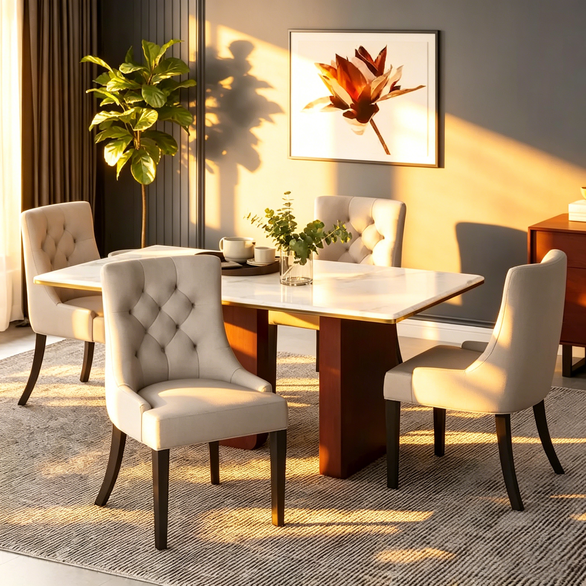 Chaise de salle à manger moderne en tissu capitonné