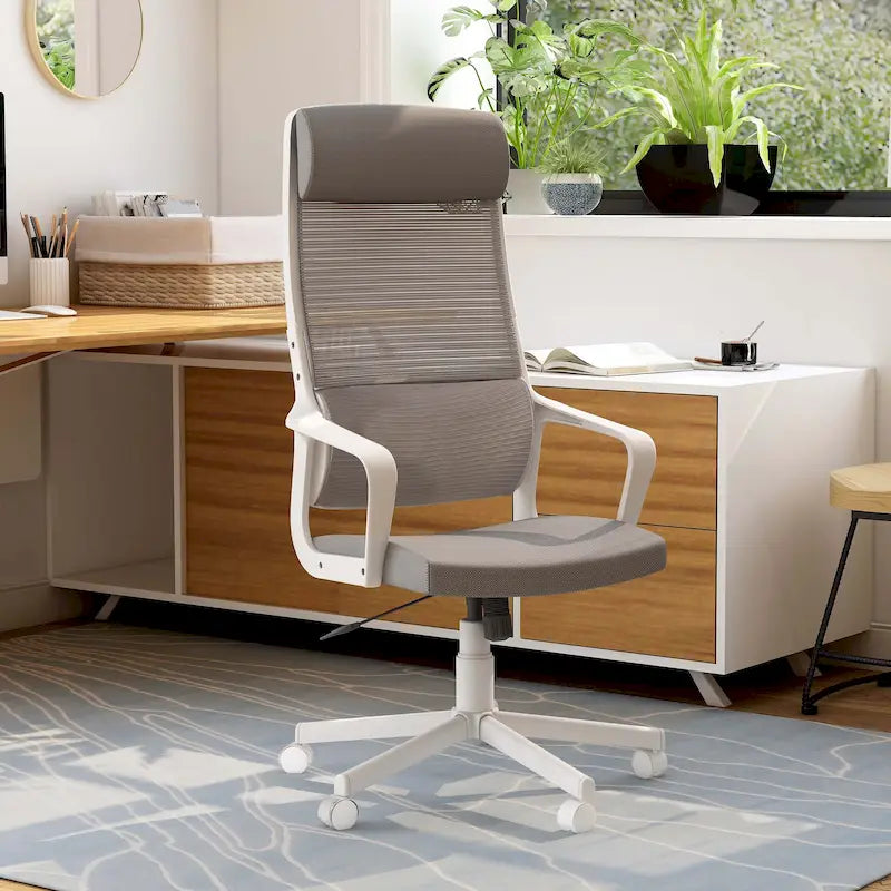 Chaise de bureau ergonomique pivotante et réglable en hauteur en tissu moderne