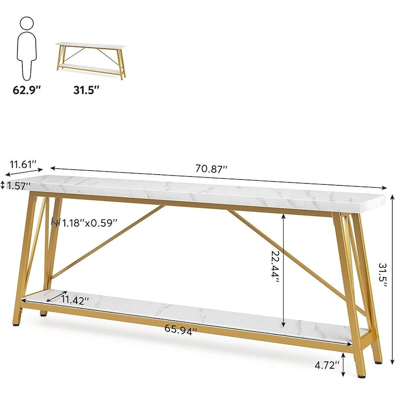 Console/Table de Canapé en Bois Extra Longue de 70,9 Pouces pour Entrée
