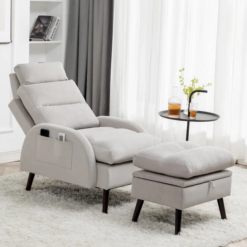 Chaise longue avec dossier réglable et pouf de rangement