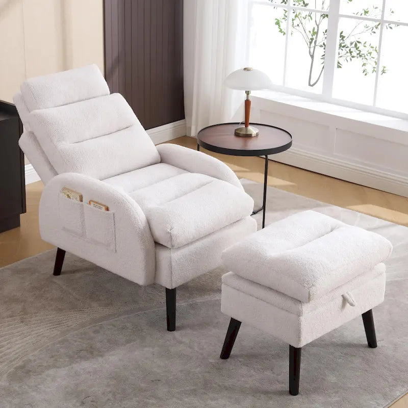 Chaise longue avec dossier réglable et pouf de rangement