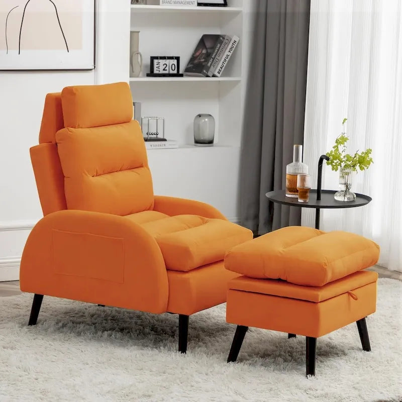 Chaise longue avec dossier réglable et pouf de rangement