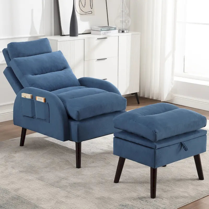 Chaise longue avec dossier réglable et pouf de rangement