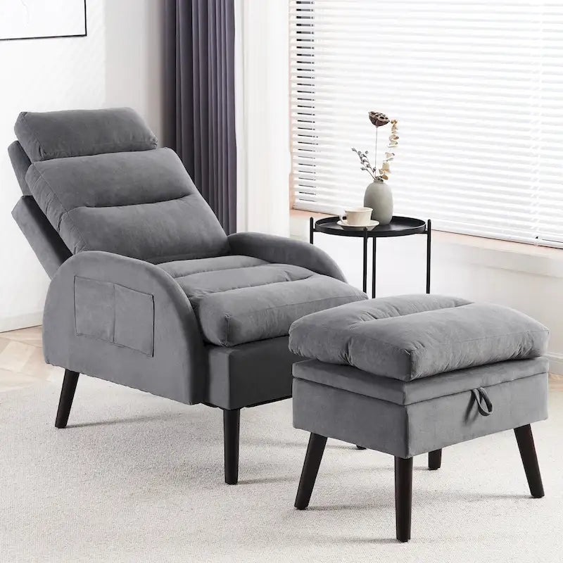Chaise longue avec dossier réglable et pouf de rangement