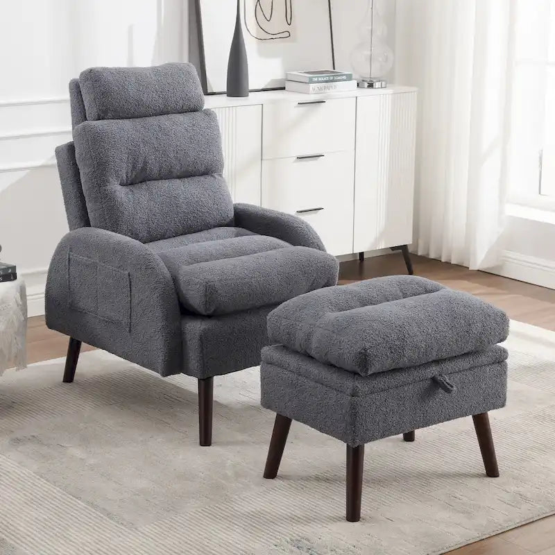 Chaise longue avec dossier réglable et pouf de rangement