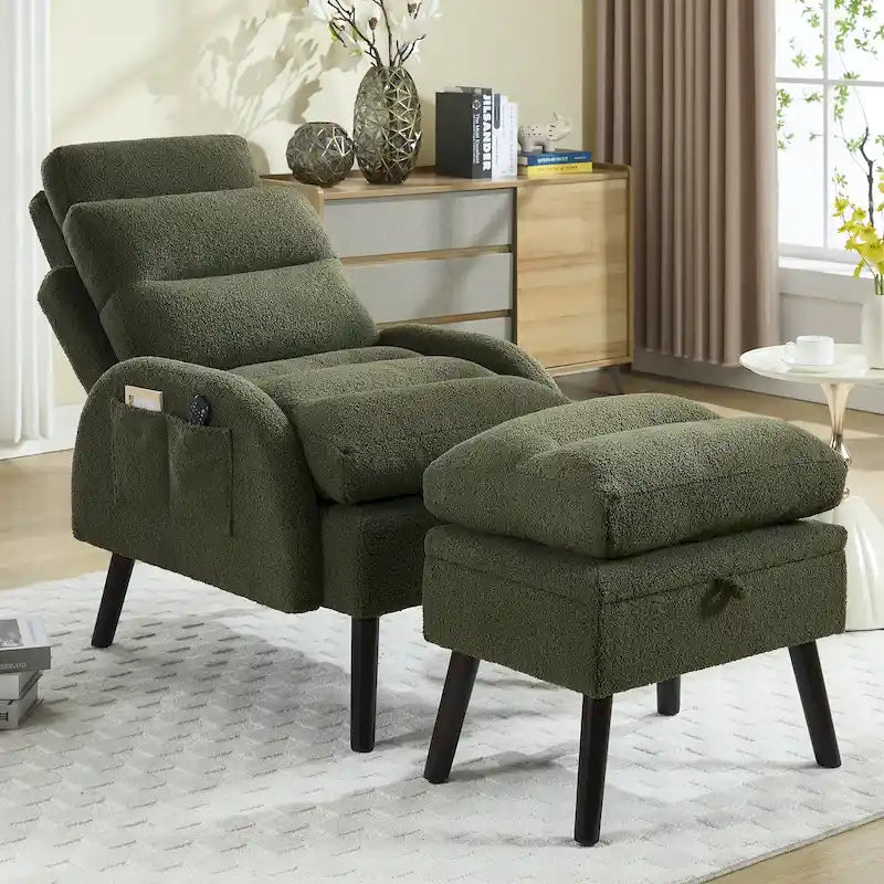 Chaise longue avec dossier réglable et pouf de rangement