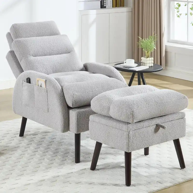 Chaise longue avec dossier réglable et pouf de rangement