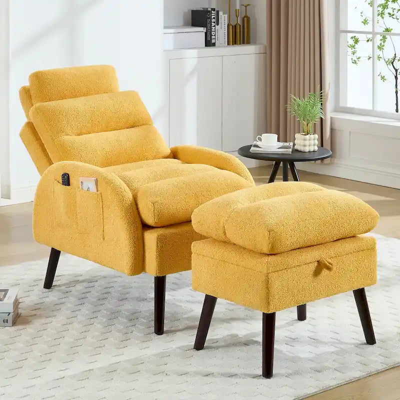 Chaise longue avec dossier réglable et pouf de rangement