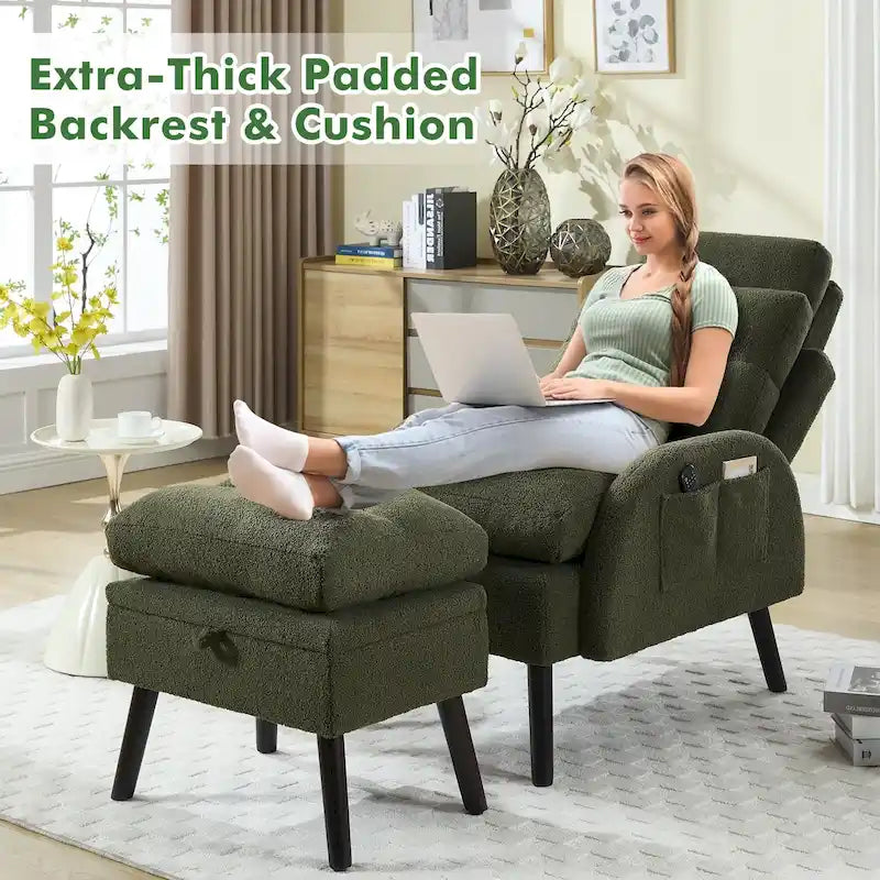 Chaise longue avec dossier réglable et pouf de rangement