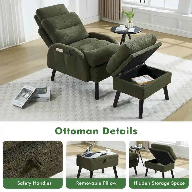 Chaise longue avec dossier réglable et pouf de rangement