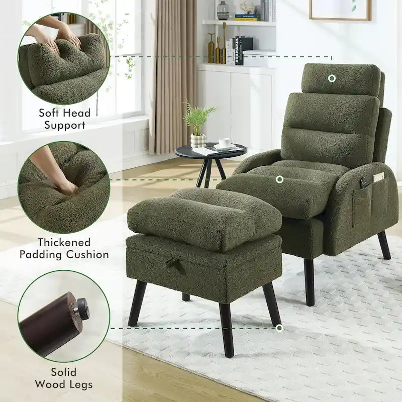 Chaise longue avec dossier réglable et pouf de rangement