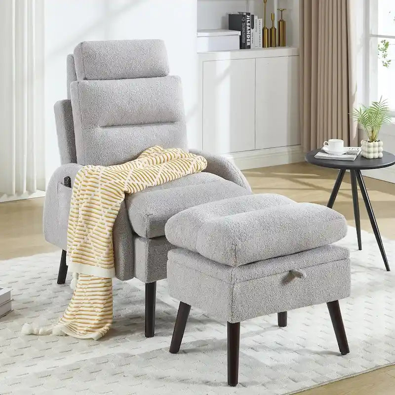 Chaise longue avec dossier réglable et pouf de rangement