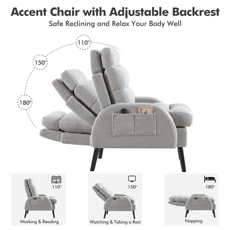 Chaise longue avec dossier réglable et pouf de rangement