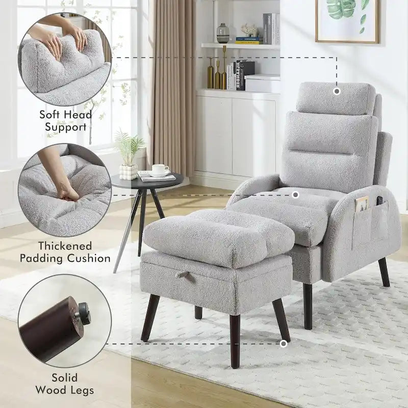 Chaise longue avec dossier réglable et pouf de rangement