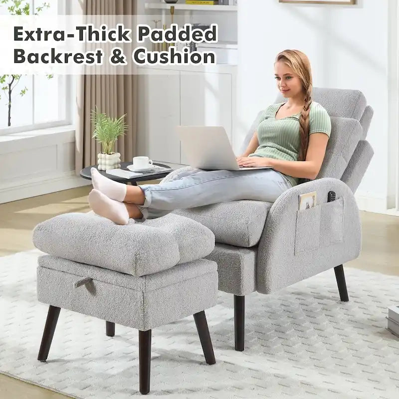 Chaise longue avec dossier réglable et pouf de rangement
