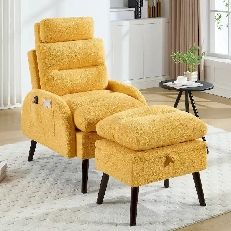 Chaise longue avec dossier réglable et pouf de rangement