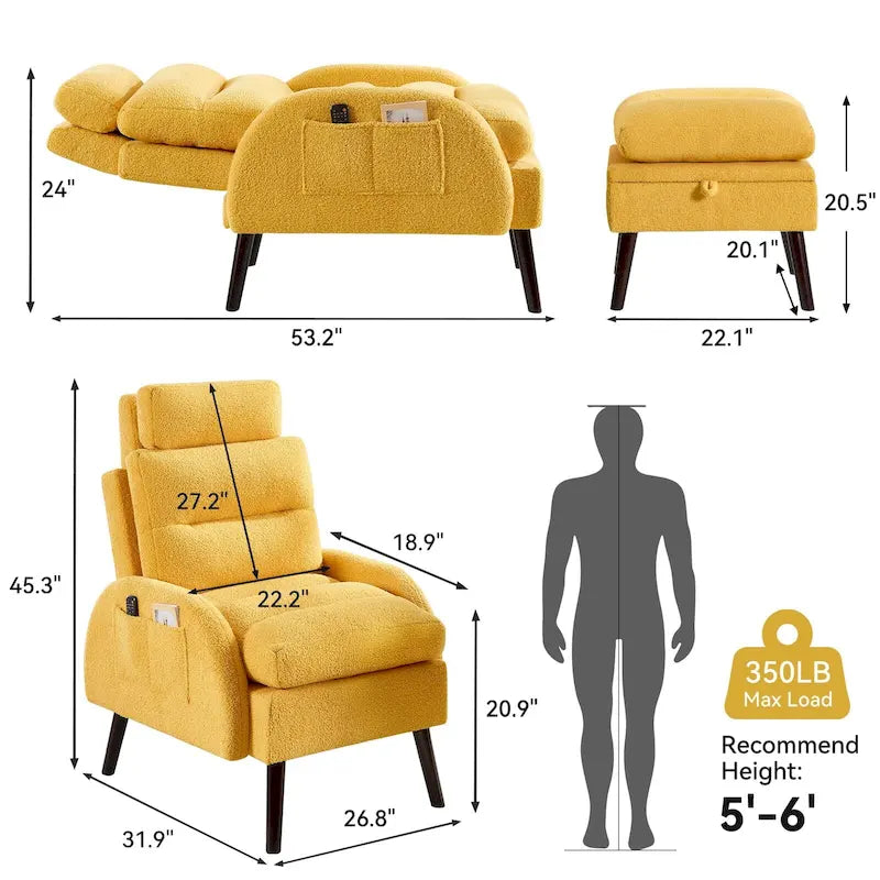 Chaise longue avec dossier réglable et pouf de rangement