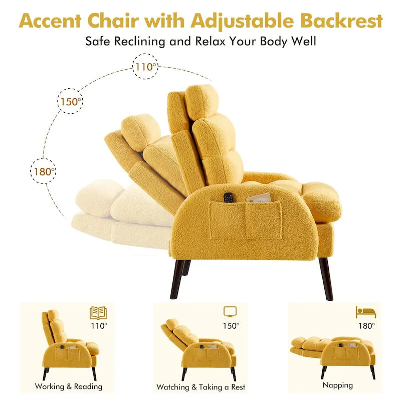 Chaise longue avec dossier réglable et pouf de rangement