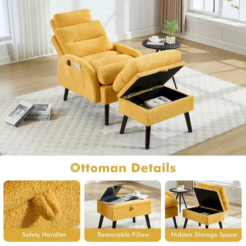 Chaise longue avec dossier réglable et pouf de rangement