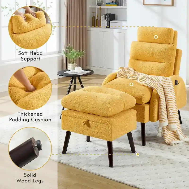 Chaise longue avec dossier réglable et pouf de rangement