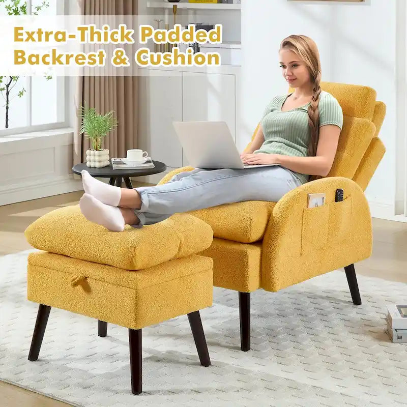 Chaise longue avec dossier réglable et pouf de rangement