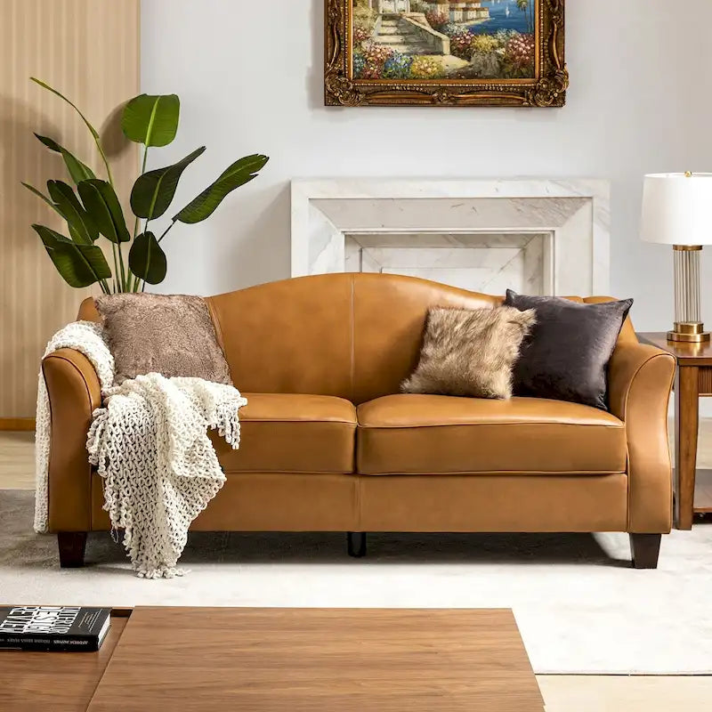 Sandra 81.5  Classic Genuine Leather Sofa With Solid Wood Legs By HULALA HOME