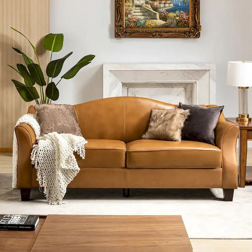 Sandra 81.5  Classic Genuine Leather Sofa With Solid Wood Legs By HULALA HOME