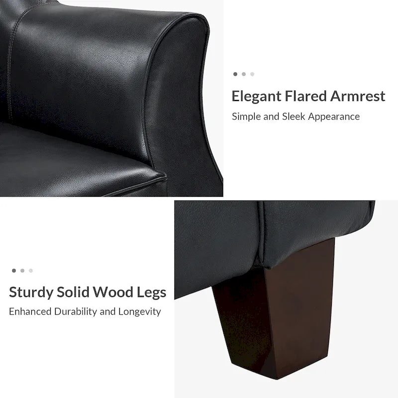 Canapé classique en cuir véritable avec pieds en bois massif