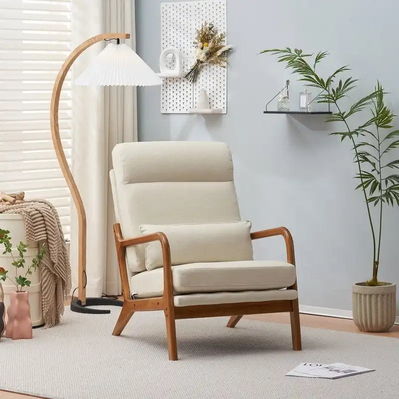 Chaise d'appoint à dossier haut en bois massif avec accoudoirs