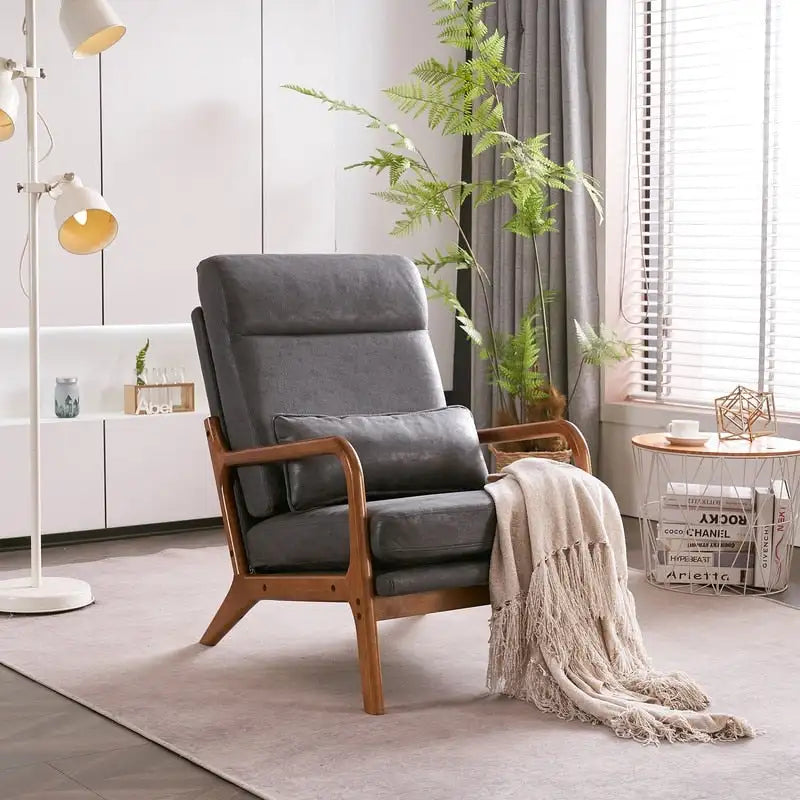Chaise d'appoint à dossier haut en bois massif avec accoudoirs