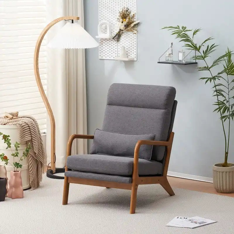 Chaise d'appoint à dossier haut en bois massif avec accoudoirs