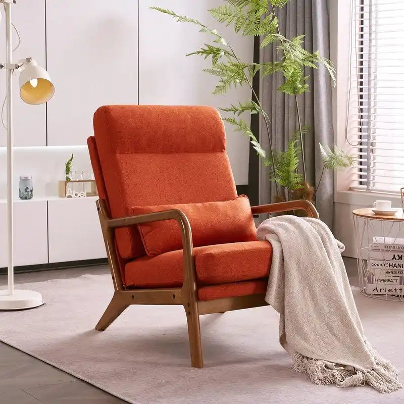 Chaise d'appoint à dossier haut en bois massif avec accoudoirs