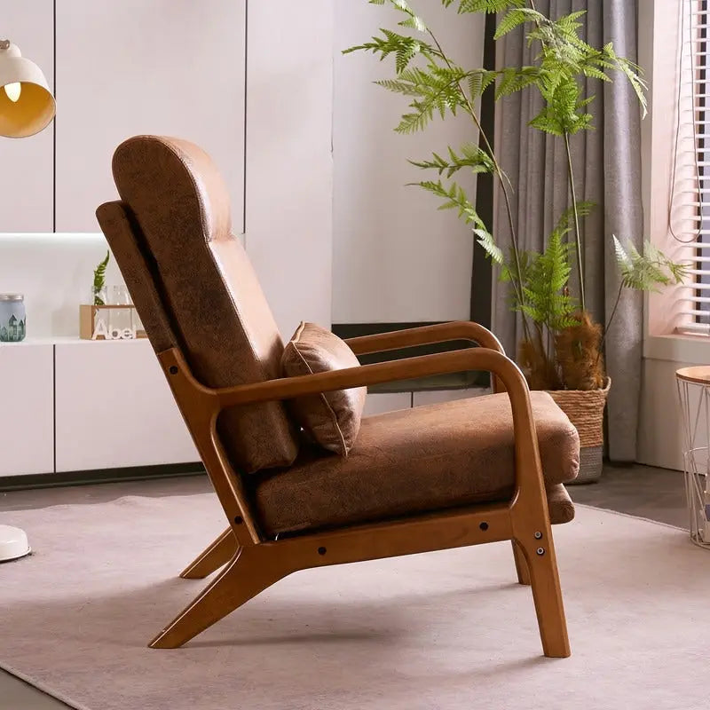 Chaise d'appoint à dossier haut en bois massif avec accoudoirs