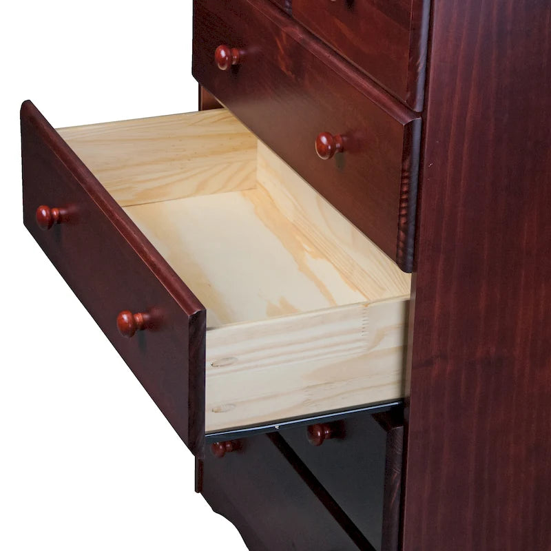 Commode cinq tiroirs en bois massif, avec poignées en métal ou en bois