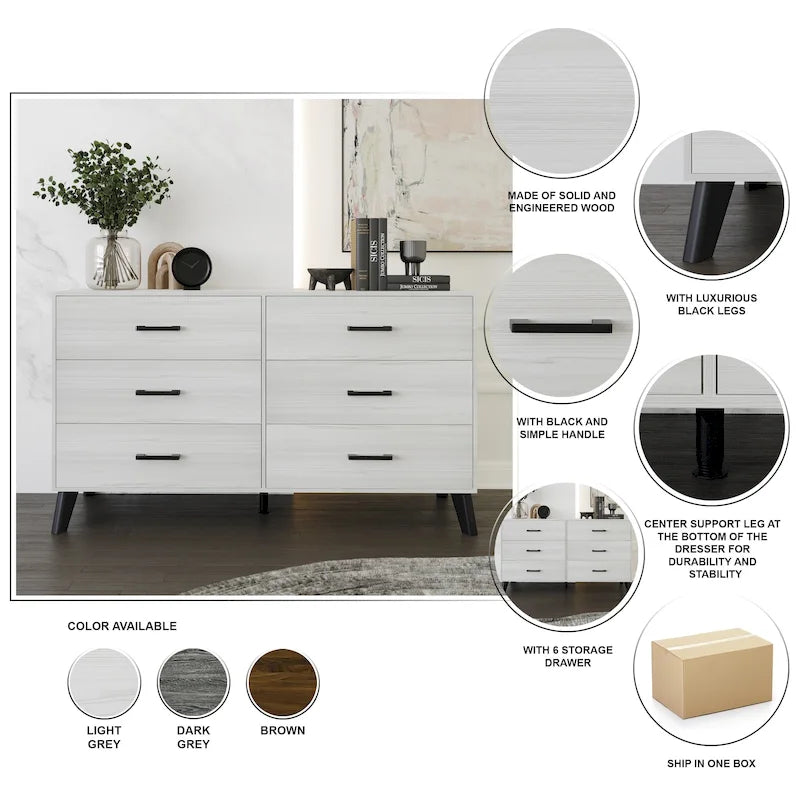 Commode en bois classique à six tiroirs