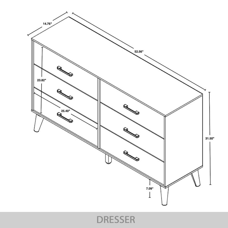Commode en bois classique à six tiroirs