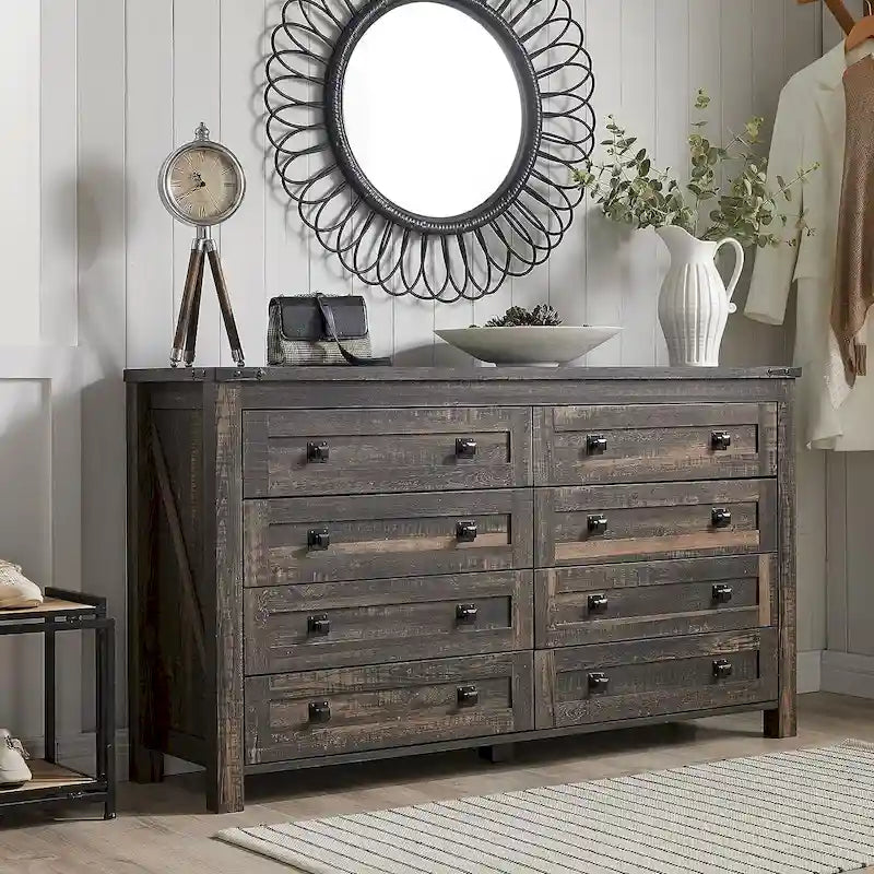 Commode en bois de ferme à 8 tiroirs, commode rustique