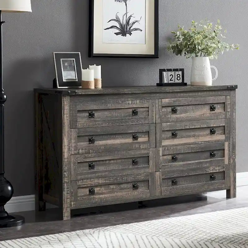 Commode en bois de ferme à 8 tiroirs, commode rustique