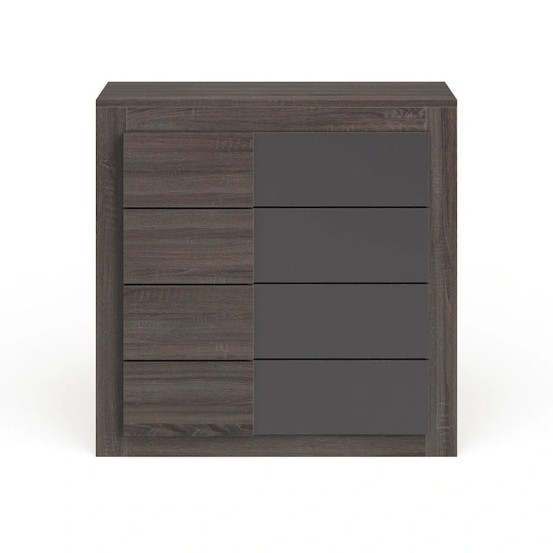Commode à quatre tiroirs en placage de chêne foncé
