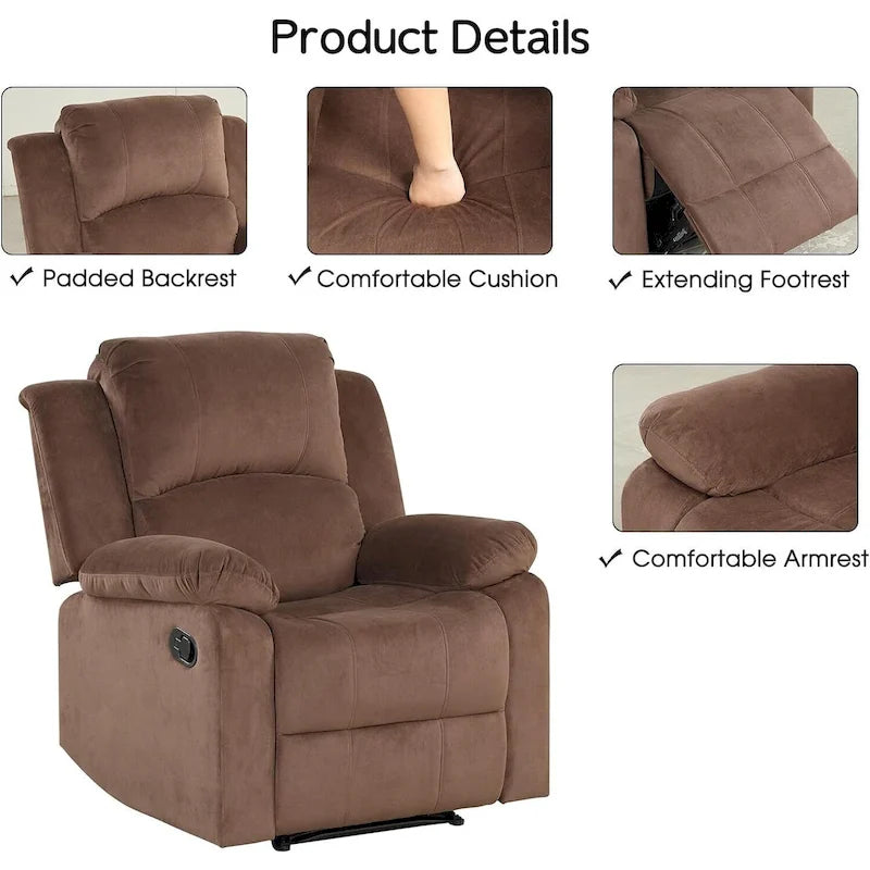 Fauteuil inclinable manuel, fauteuil simple moelleux et épaissi