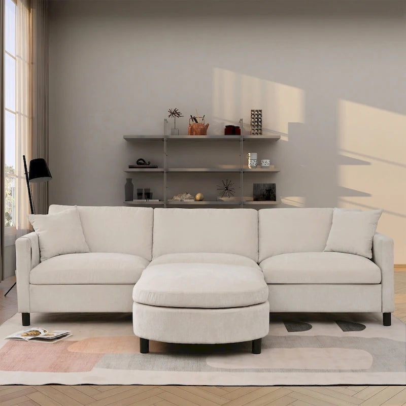Élégant canapé en mousse avec coussins et pouf