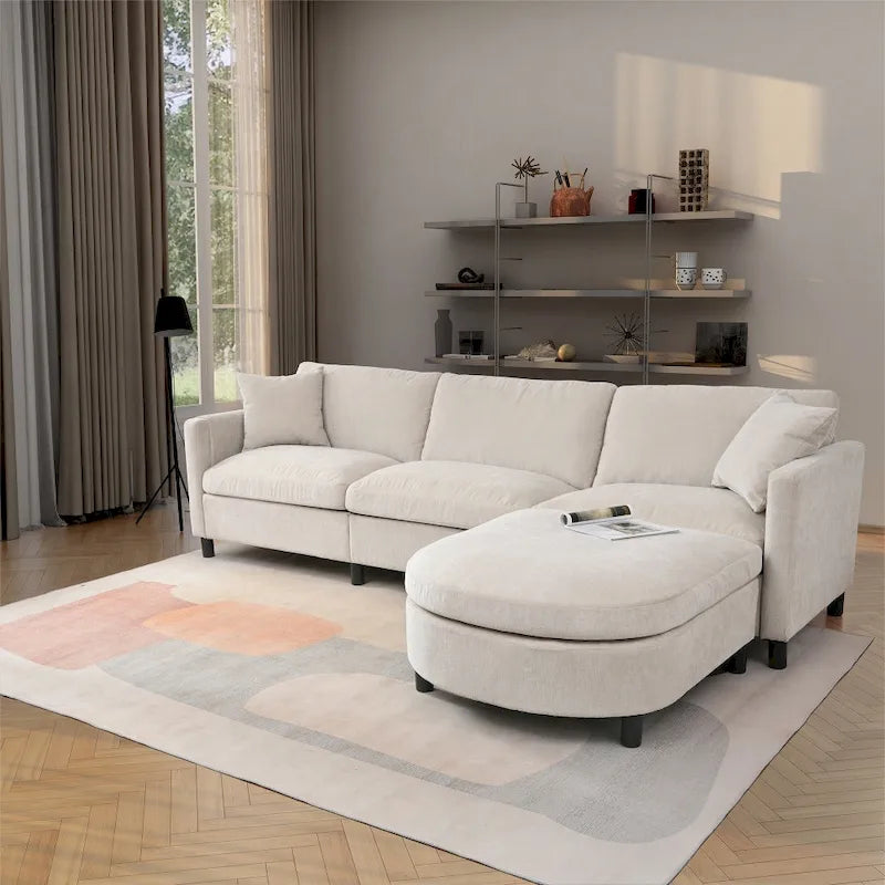 Élégant canapé en mousse avec coussins et pouf