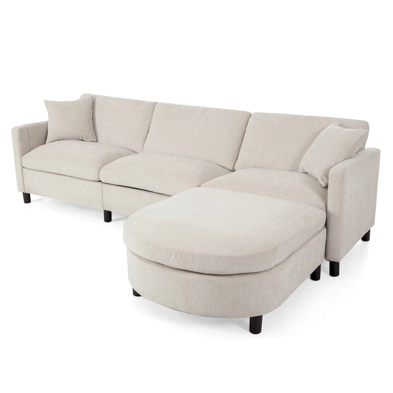 Élégant canapé en mousse avec coussins et pouf