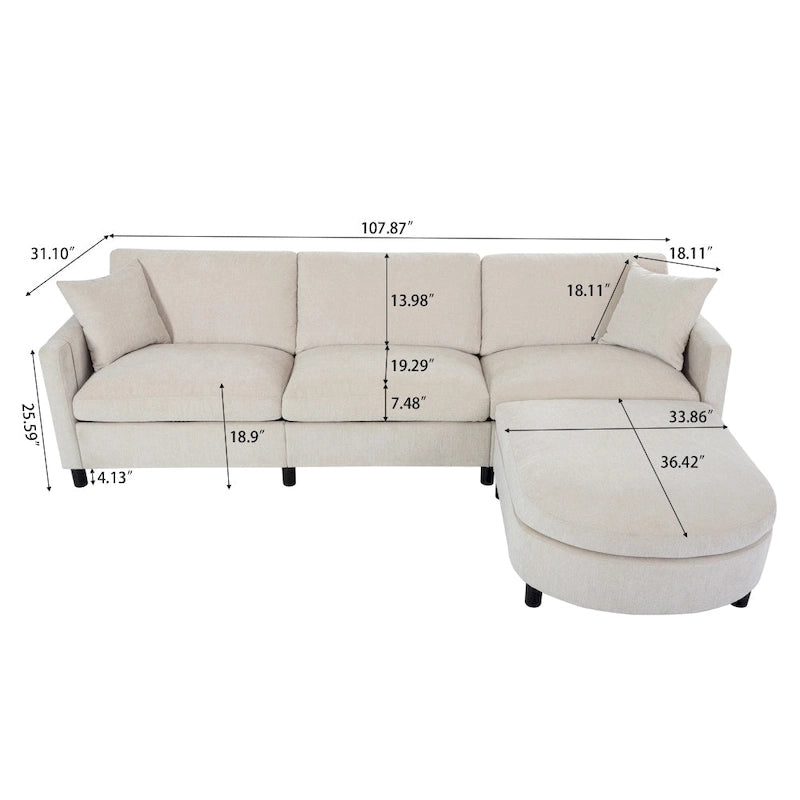 Élégant canapé en mousse avec coussins et pouf