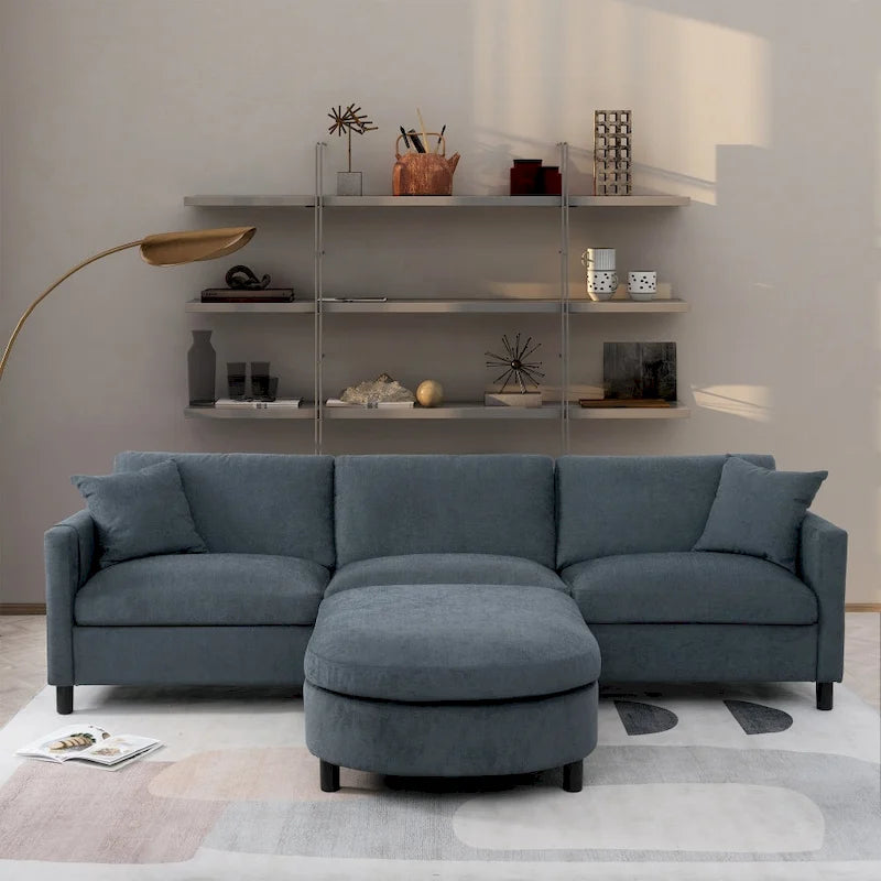 Élégant canapé en mousse avec coussins et pouf