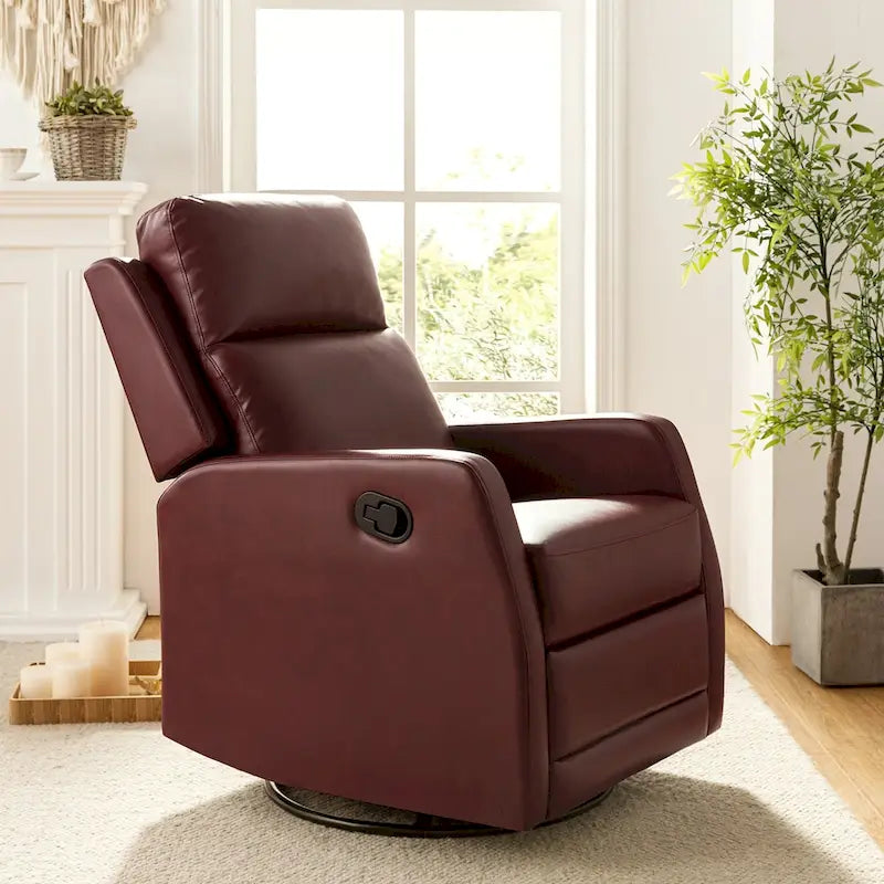 Fauteuil relax moderne manuel à bascule et pivotant, en similicuir, avec dossier à oreilles