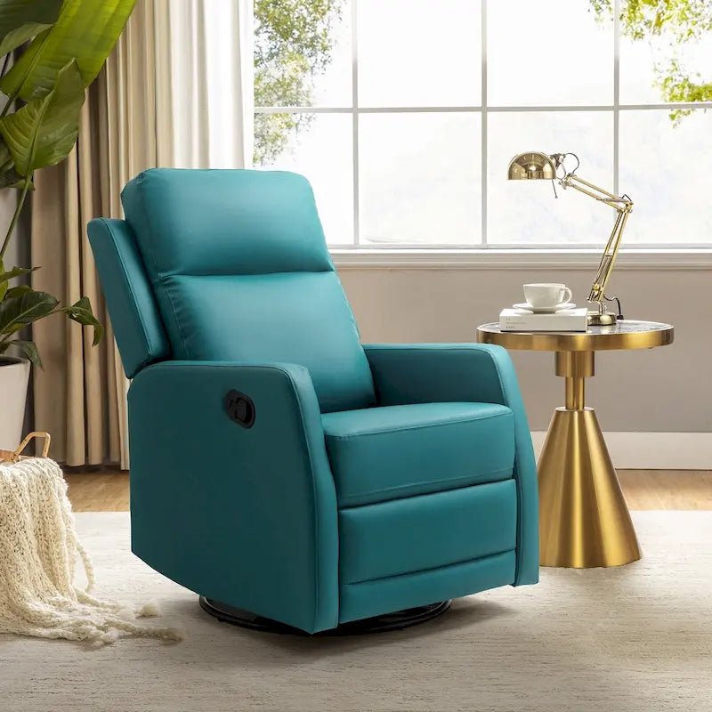 Fauteuil relax moderne manuel à bascule et pivotant, en similicuir, avec dossier à oreilles