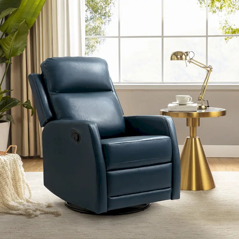 Fauteuil relax moderne manuel à bascule et pivotant, en similicuir, avec dossier à oreilles